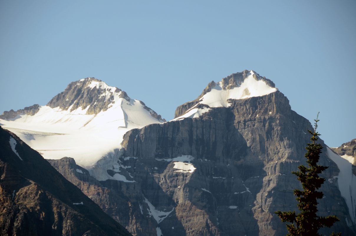 03 Mount Little and Mount Bowlen Close Up Morning From Moraine Lake Road Near Lake Louise